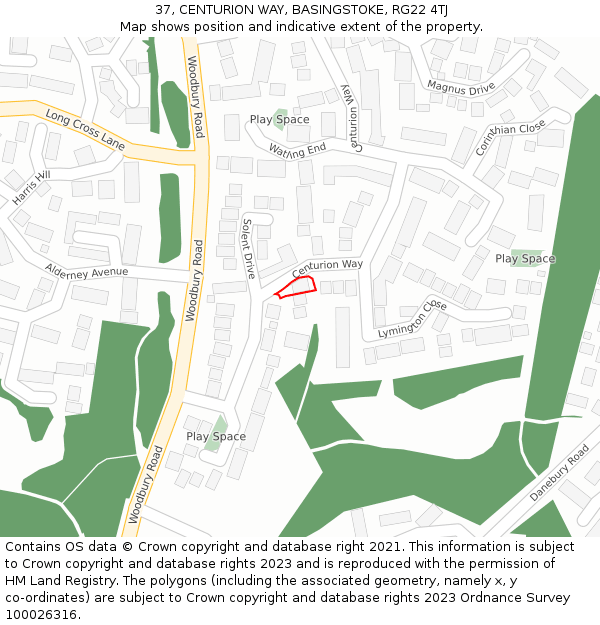 37, CENTURION WAY, BASINGSTOKE, RG22 4TJ: Location map and indicative extent of plot