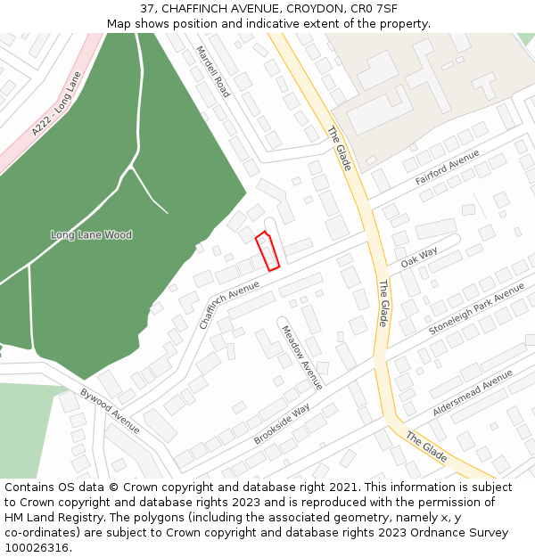 37, CHAFFINCH AVENUE, CROYDON, CR0 7SF: Location map and indicative extent of plot