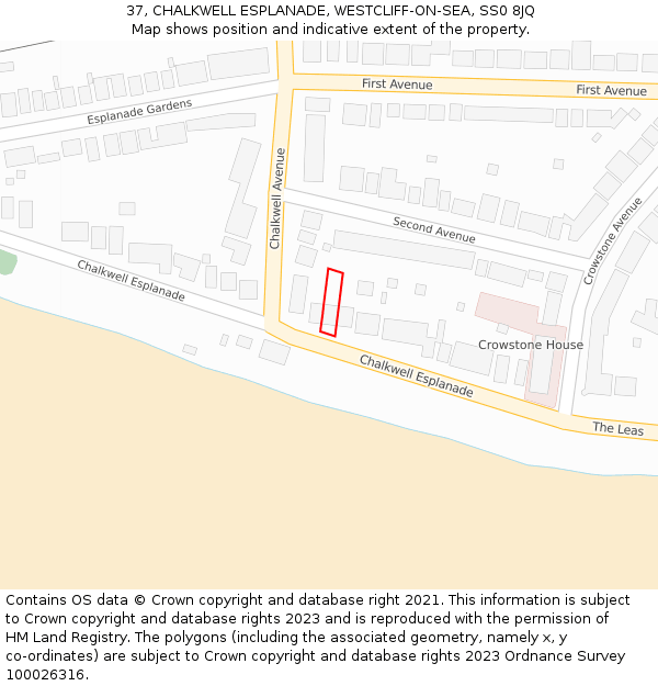 37, CHALKWELL ESPLANADE, WESTCLIFF-ON-SEA, SS0 8JQ: Location map and indicative extent of plot