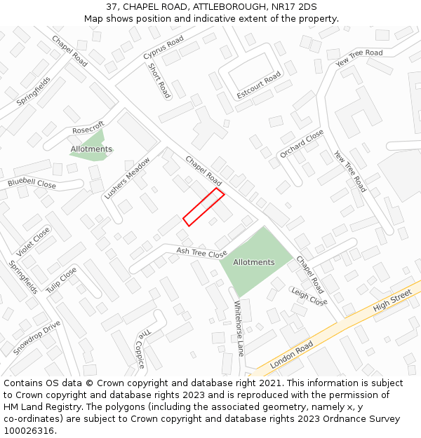 37, CHAPEL ROAD, ATTLEBOROUGH, NR17 2DS: Location map and indicative extent of plot