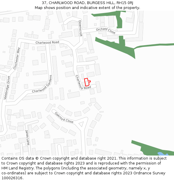 37, CHARLWOOD ROAD, BURGESS HILL, RH15 0RJ: Location map and indicative extent of plot