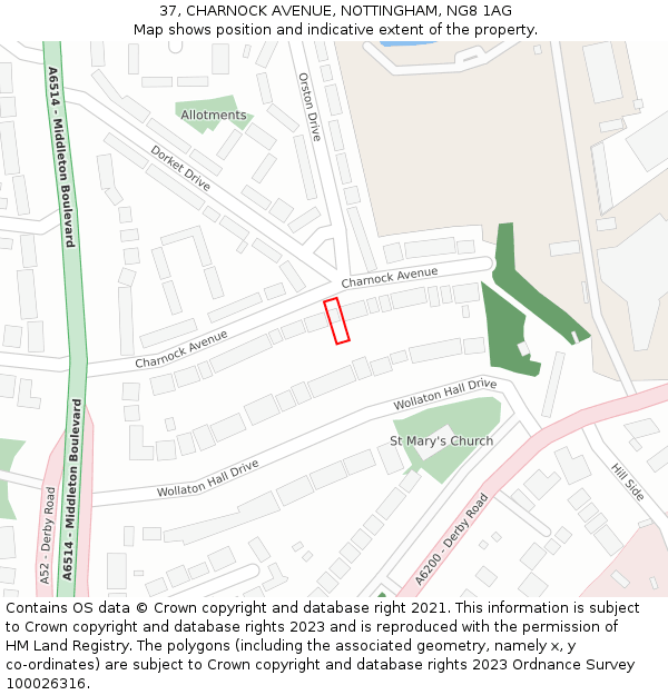 37, CHARNOCK AVENUE, NOTTINGHAM, NG8 1AG: Location map and indicative extent of plot