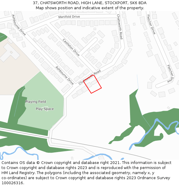 37, CHATSWORTH ROAD, HIGH LANE, STOCKPORT, SK6 8DA: Location map and indicative extent of plot