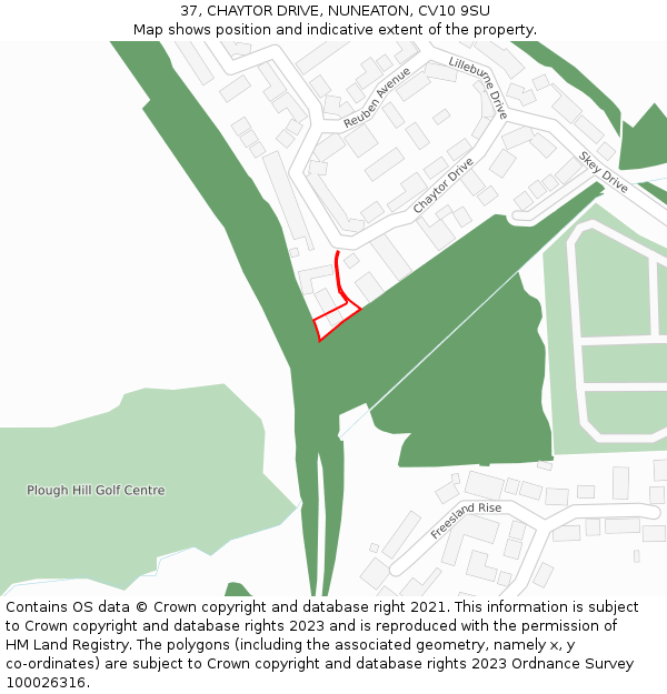 37, CHAYTOR DRIVE, NUNEATON, CV10 9SU: Location map and indicative extent of plot