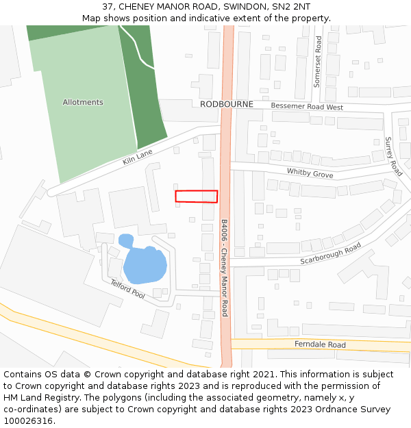 37, CHENEY MANOR ROAD, SWINDON, SN2 2NT: Location map and indicative extent of plot