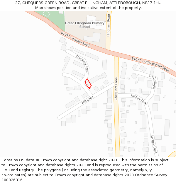 37, CHEQUERS GREEN ROAD, GREAT ELLINGHAM, ATTLEBOROUGH, NR17 1HU: Location map and indicative extent of plot