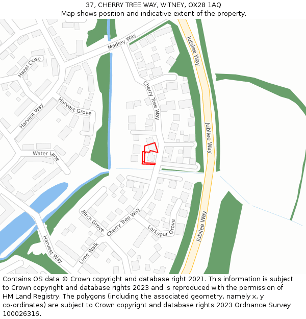 37, CHERRY TREE WAY, WITNEY, OX28 1AQ: Location map and indicative extent of plot