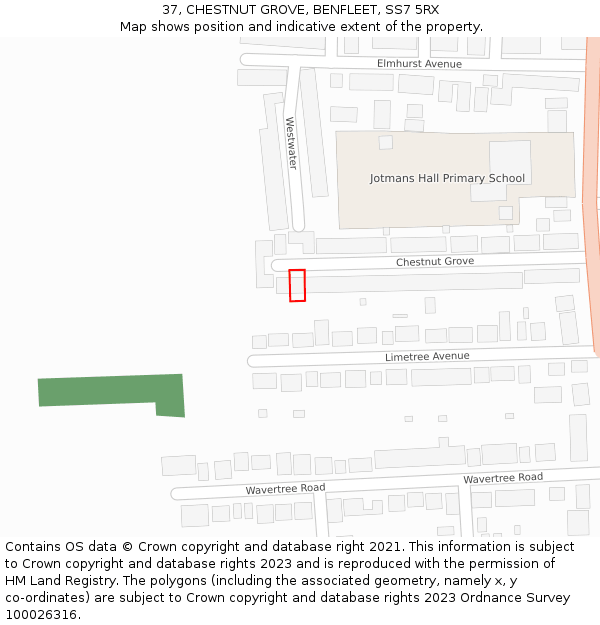 37, CHESTNUT GROVE, BENFLEET, SS7 5RX: Location map and indicative extent of plot