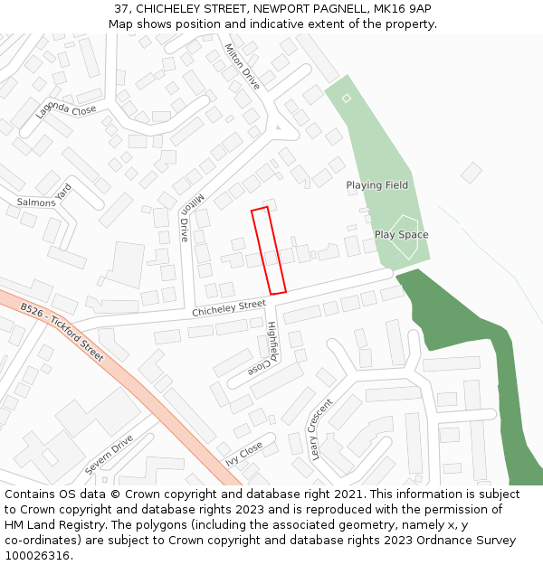 37, CHICHELEY STREET, NEWPORT PAGNELL, MK16 9AP: Location map and indicative extent of plot