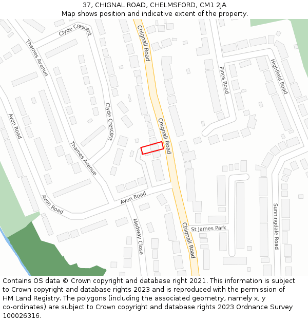 37, CHIGNAL ROAD, CHELMSFORD, CM1 2JA: Location map and indicative extent of plot