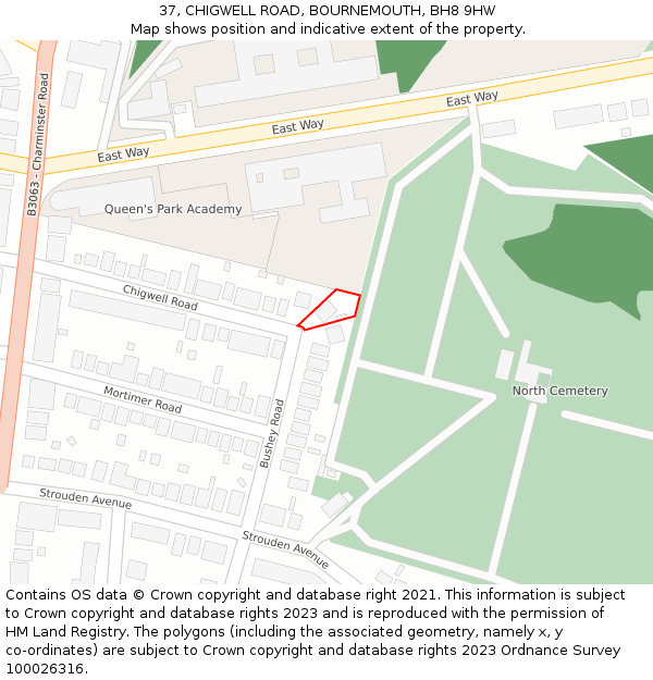 37, CHIGWELL ROAD, BOURNEMOUTH, BH8 9HW: Location map and indicative extent of plot