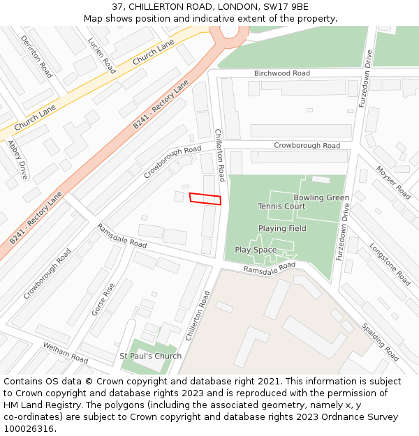 37, CHILLERTON ROAD, LONDON, SW17 9BE: Location map and indicative extent of plot