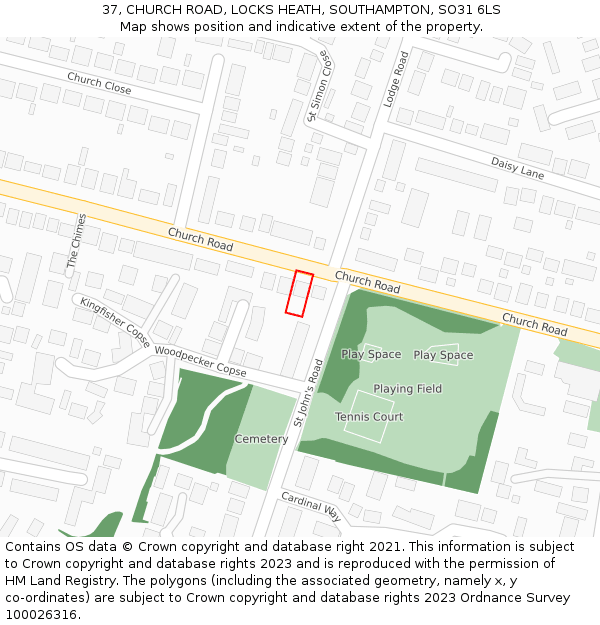 37, CHURCH ROAD, LOCKS HEATH, SOUTHAMPTON, SO31 6LS: Location map and indicative extent of plot