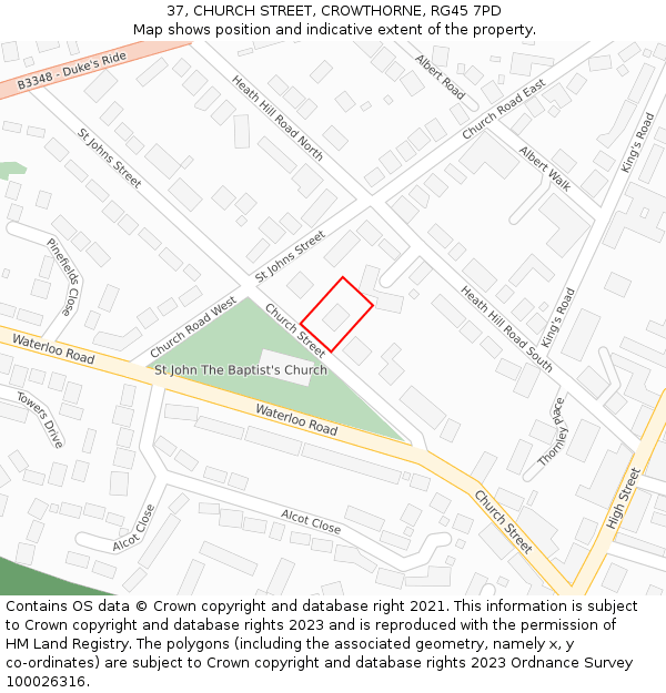 37, CHURCH STREET, CROWTHORNE, RG45 7PD: Location map and indicative extent of plot