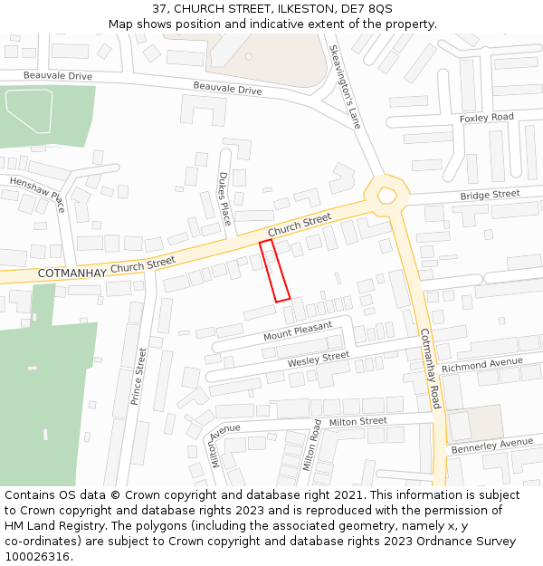 37, CHURCH STREET, ILKESTON, DE7 8QS: Location map and indicative extent of plot