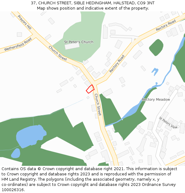 37, CHURCH STREET, SIBLE HEDINGHAM, HALSTEAD, CO9 3NT: Location map and indicative extent of plot