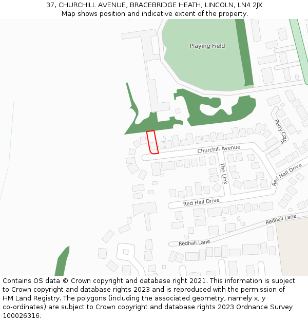 37, CHURCHILL AVENUE, BRACEBRIDGE HEATH, LINCOLN, LN4 2JX: Location map and indicative extent of plot