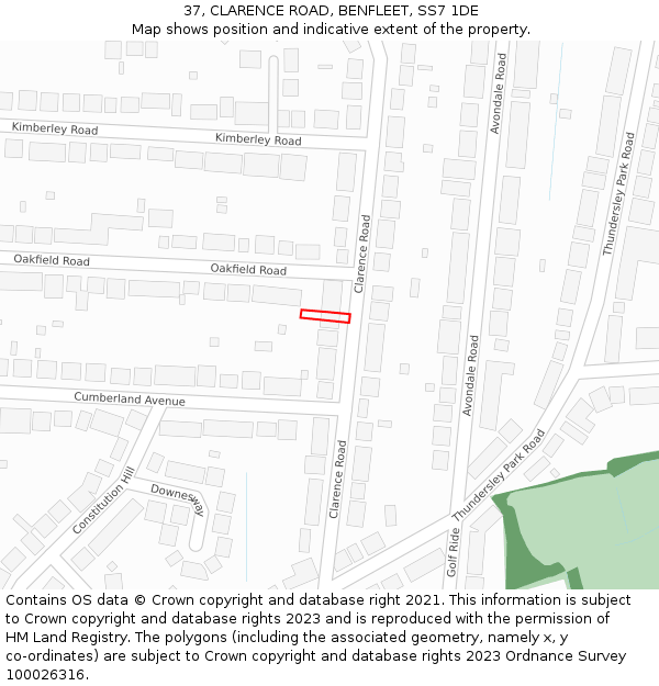 37, CLARENCE ROAD, BENFLEET, SS7 1DE: Location map and indicative extent of plot