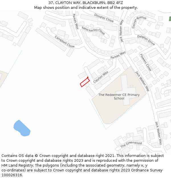 37, CLAYTON WAY, BLACKBURN, BB2 4FZ: Location map and indicative extent of plot