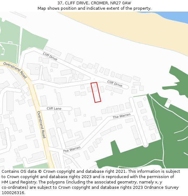 37, CLIFF DRIVE, CROMER, NR27 0AW: Location map and indicative extent of plot