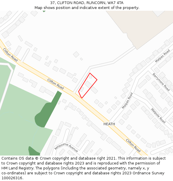 37, CLIFTON ROAD, RUNCORN, WA7 4TA: Location map and indicative extent of plot