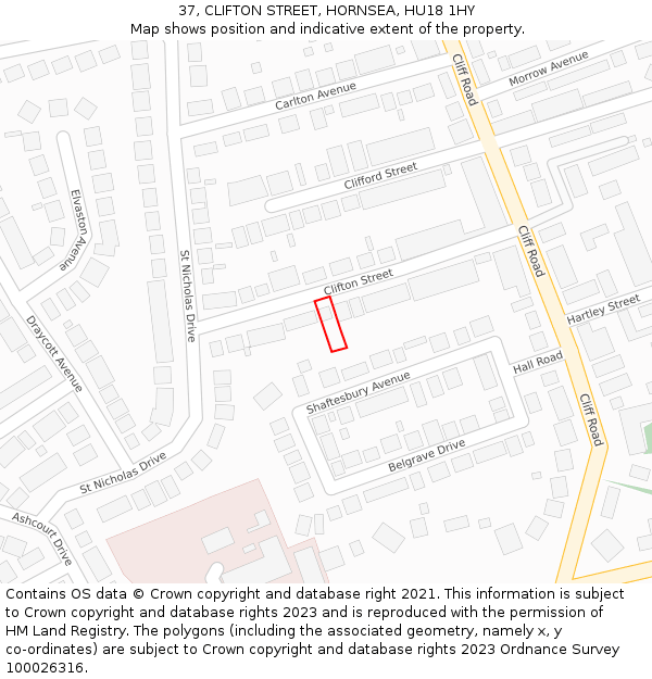 37, CLIFTON STREET, HORNSEA, HU18 1HY: Location map and indicative extent of plot