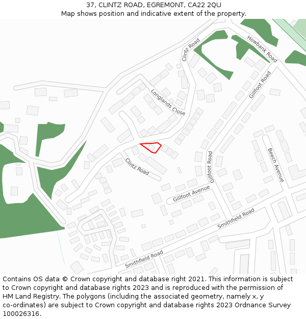 37, CLINTZ ROAD, EGREMONT, CA22 2QU: Location map and indicative extent of plot