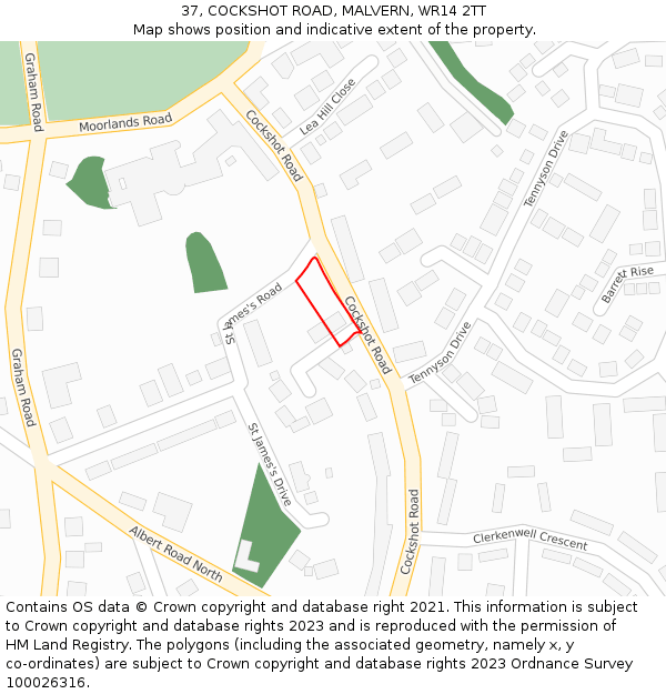 37, COCKSHOT ROAD, MALVERN, WR14 2TT: Location map and indicative extent of plot