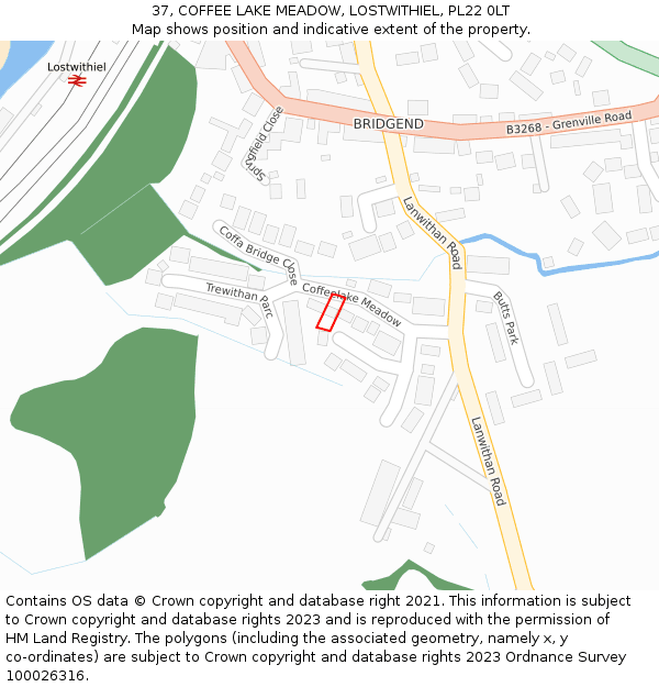 37, COFFEE LAKE MEADOW, LOSTWITHIEL, PL22 0LT: Location map and indicative extent of plot