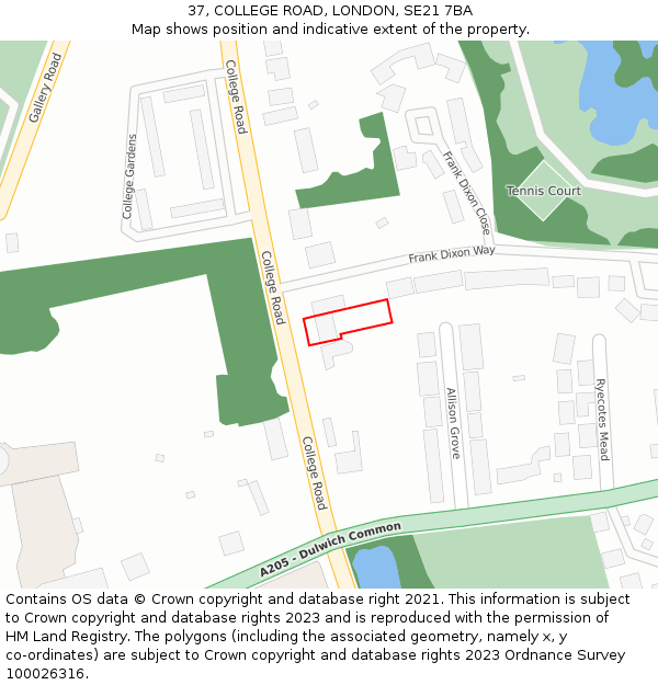 37, COLLEGE ROAD, LONDON, SE21 7BA: Location map and indicative extent of plot