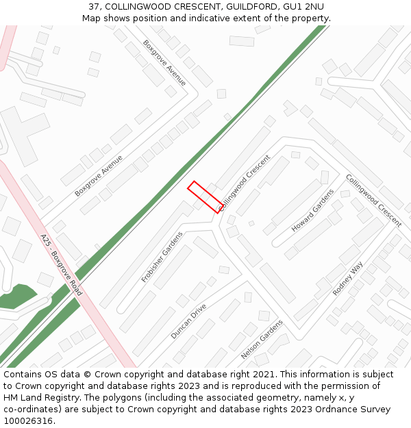 37, COLLINGWOOD CRESCENT, GUILDFORD, GU1 2NU: Location map and indicative extent of plot