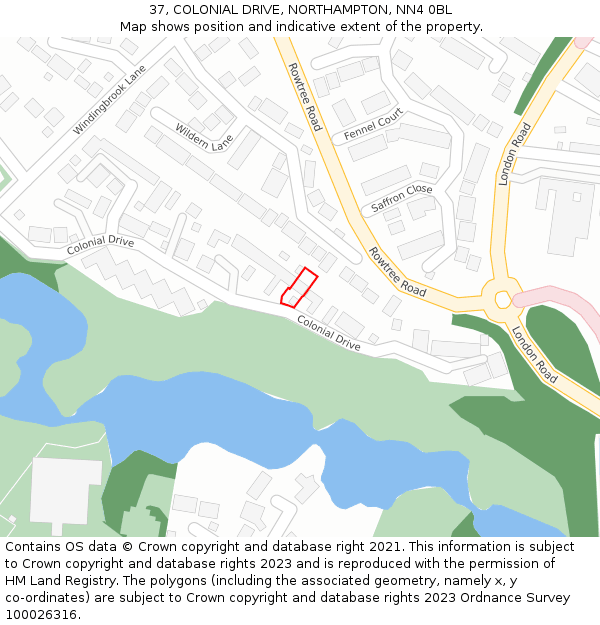 37, COLONIAL DRIVE, NORTHAMPTON, NN4 0BL: Location map and indicative extent of plot