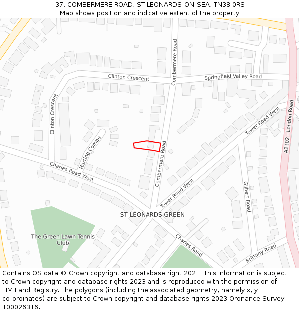 37, COMBERMERE ROAD, ST LEONARDS-ON-SEA, TN38 0RS: Location map and indicative extent of plot