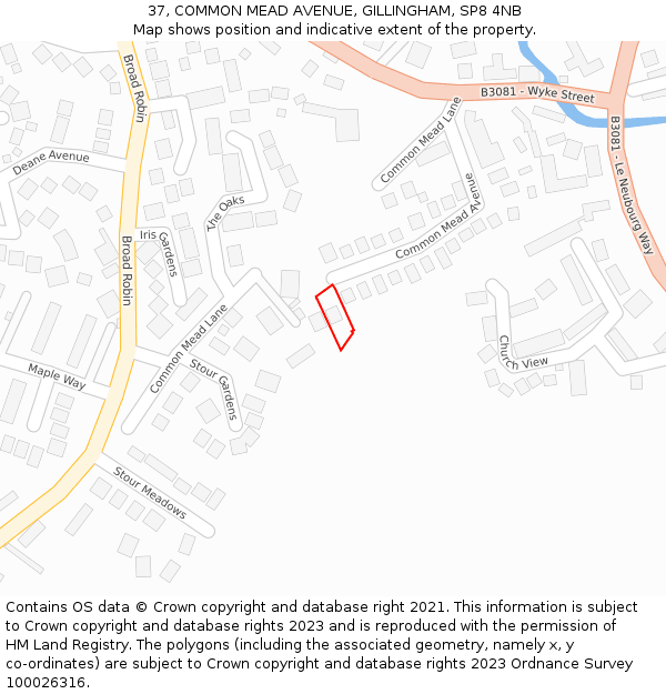 37, COMMON MEAD AVENUE, GILLINGHAM, SP8 4NB: Location map and indicative extent of plot