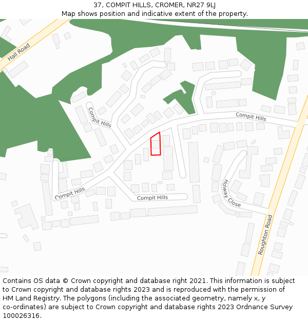 37, COMPIT HILLS, CROMER, NR27 9LJ: Location map and indicative extent of plot