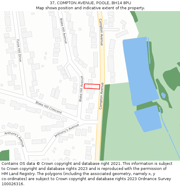 37, COMPTON AVENUE, POOLE, BH14 8PU: Location map and indicative extent of plot
