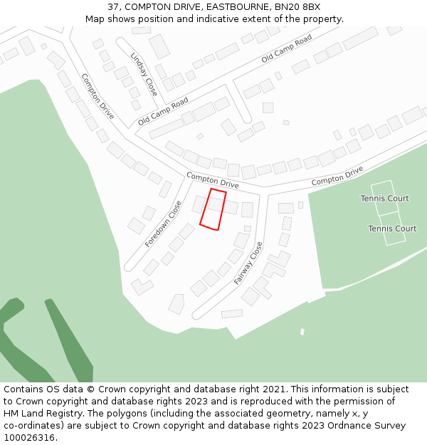 37, COMPTON DRIVE, EASTBOURNE, BN20 8BX: Location map and indicative extent of plot