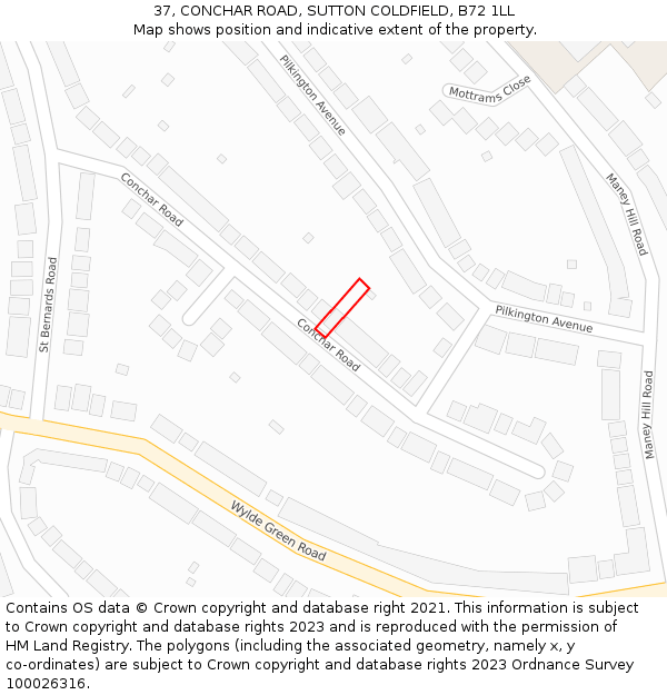 37, CONCHAR ROAD, SUTTON COLDFIELD, B72 1LL: Location map and indicative extent of plot