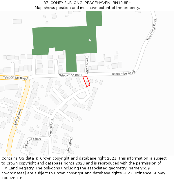 37, CONEY FURLONG, PEACEHAVEN, BN10 8EH: Location map and indicative extent of plot