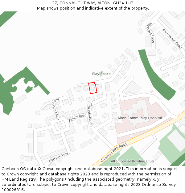 37, CONNAUGHT WAY, ALTON, GU34 1UB: Location map and indicative extent of plot