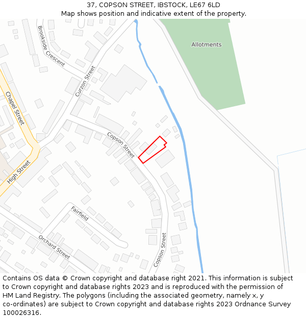 37, COPSON STREET, IBSTOCK, LE67 6LD: Location map and indicative extent of plot