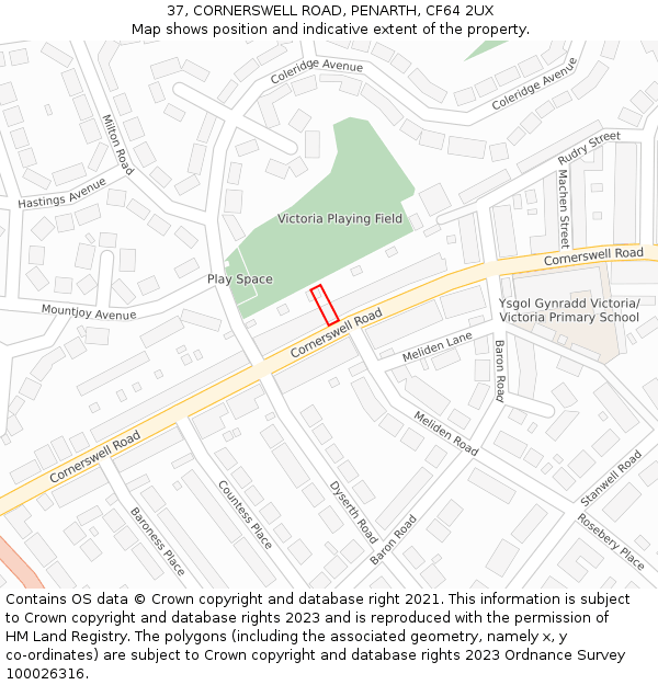 37, CORNERSWELL ROAD, PENARTH, CF64 2UX: Location map and indicative extent of plot