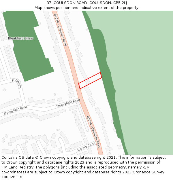 37, COULSDON ROAD, COULSDON, CR5 2LJ: Location map and indicative extent of plot