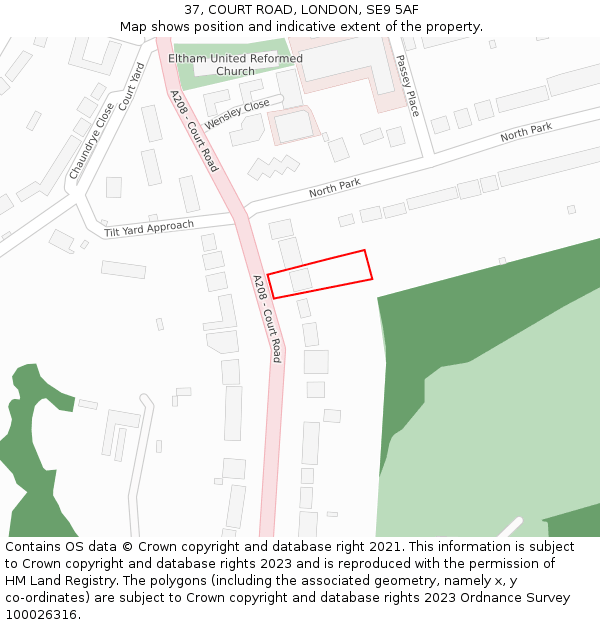 37, COURT ROAD, LONDON, SE9 5AF: Location map and indicative extent of plot