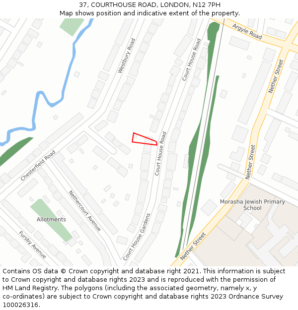 37, COURTHOUSE ROAD, LONDON, N12 7PH: Location map and indicative extent of plot