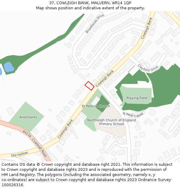 37, COWLEIGH BANK, MALVERN, WR14 1QP: Location map and indicative extent of plot