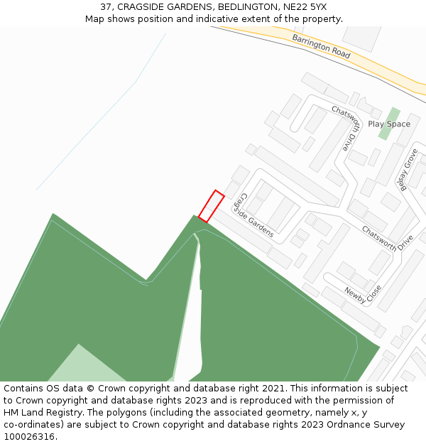 37, CRAGSIDE GARDENS, BEDLINGTON, NE22 5YX: Location map and indicative extent of plot
