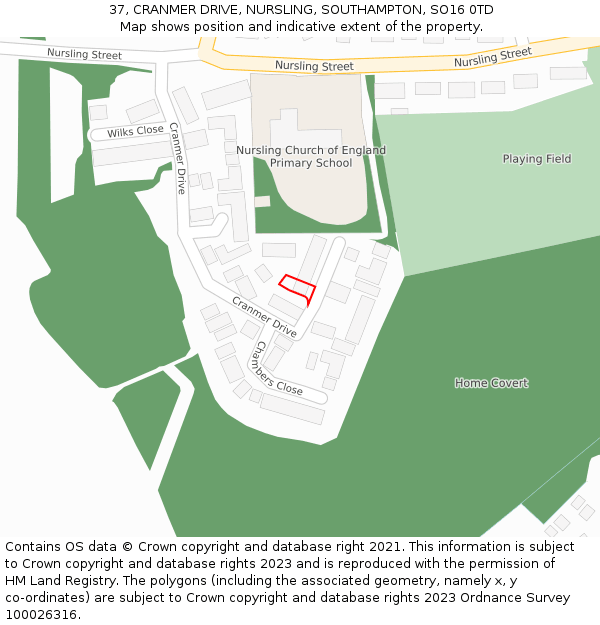 37, CRANMER DRIVE, NURSLING, SOUTHAMPTON, SO16 0TD: Location map and indicative extent of plot