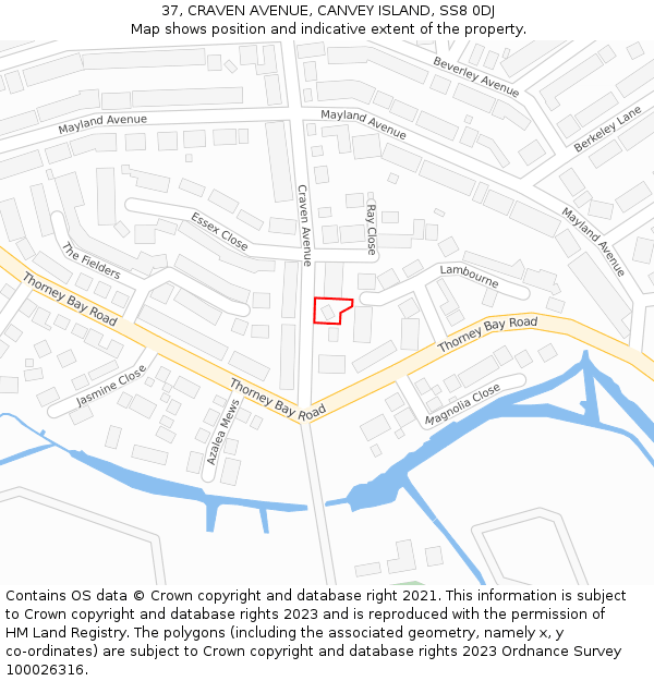 37, CRAVEN AVENUE, CANVEY ISLAND, SS8 0DJ: Location map and indicative extent of plot