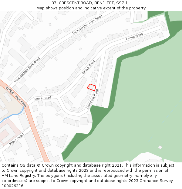 37, CRESCENT ROAD, BENFLEET, SS7 1JL: Location map and indicative extent of plot